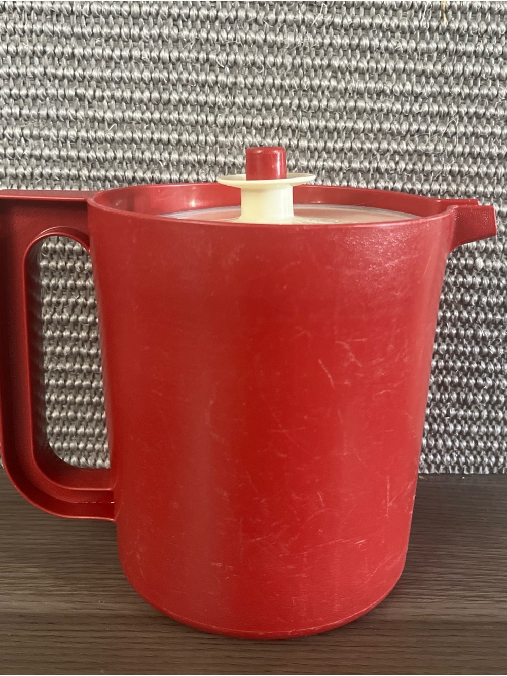 Tupperware Red Plastic Pitcher with Cream Lid